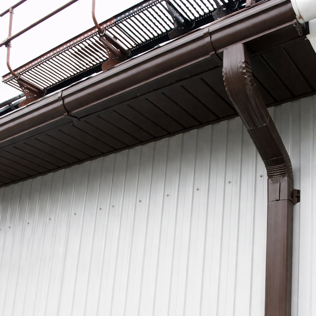 Прямоугольная водосточная система на коммерческом и промышленном объекте